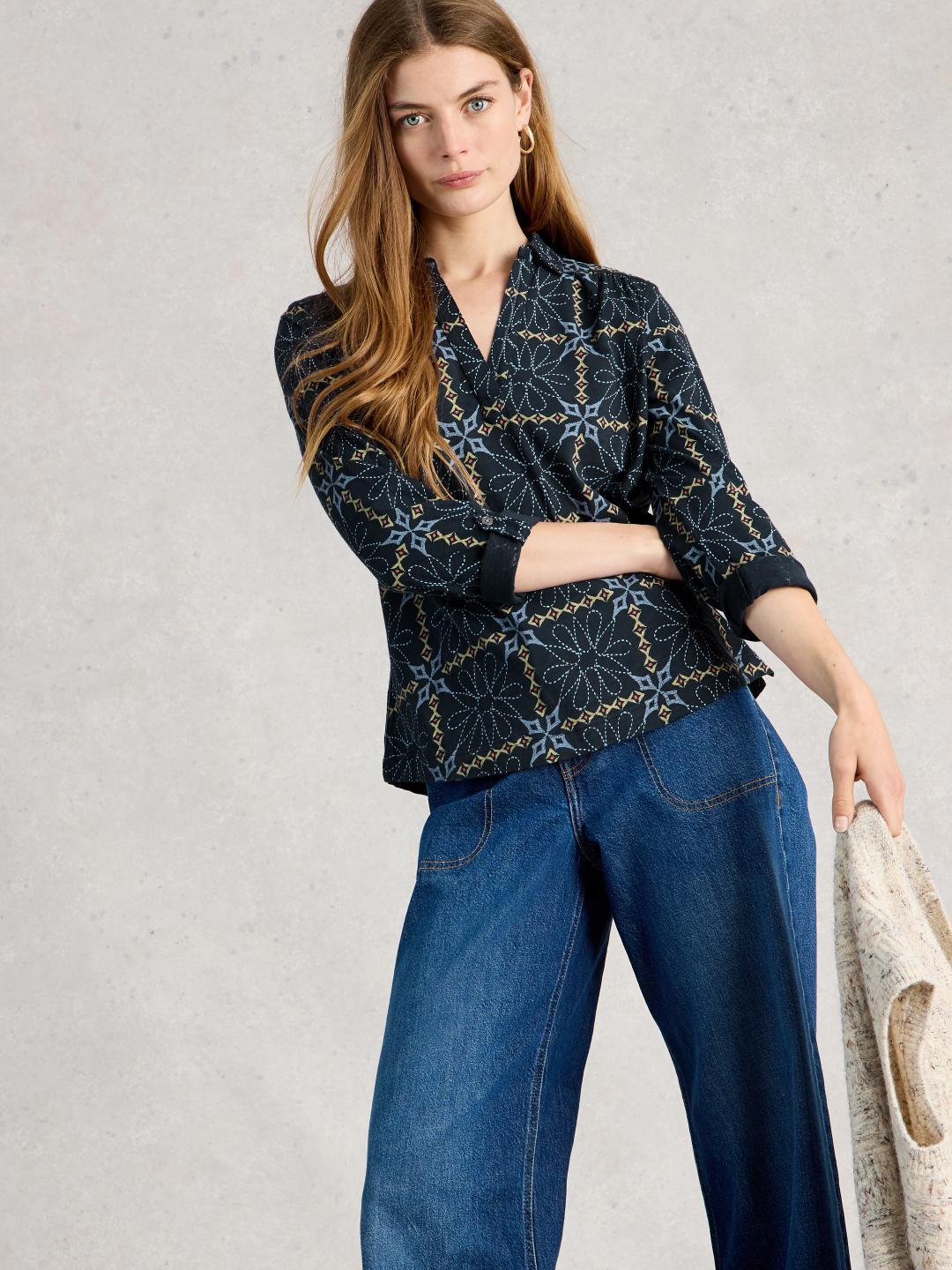 445345-NAVY_PR-MD White Stuff ALLIE JERSEY SHIRT NAVY PR