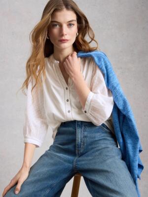 White Stuff DAISY DOBBY MIX TOP BRIL WHITE