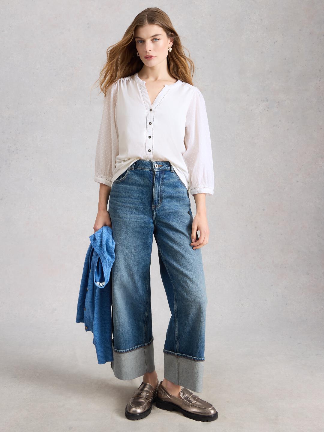 445358-BRIL_WHITE-MF White Stuff DAISY DOBBY MIX TOP BRIL WHITE