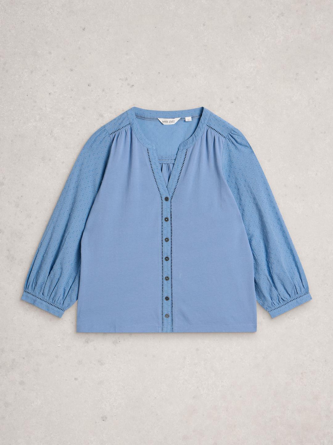 White Stuff DAISY DOBBY MIX TOP MID BLUE