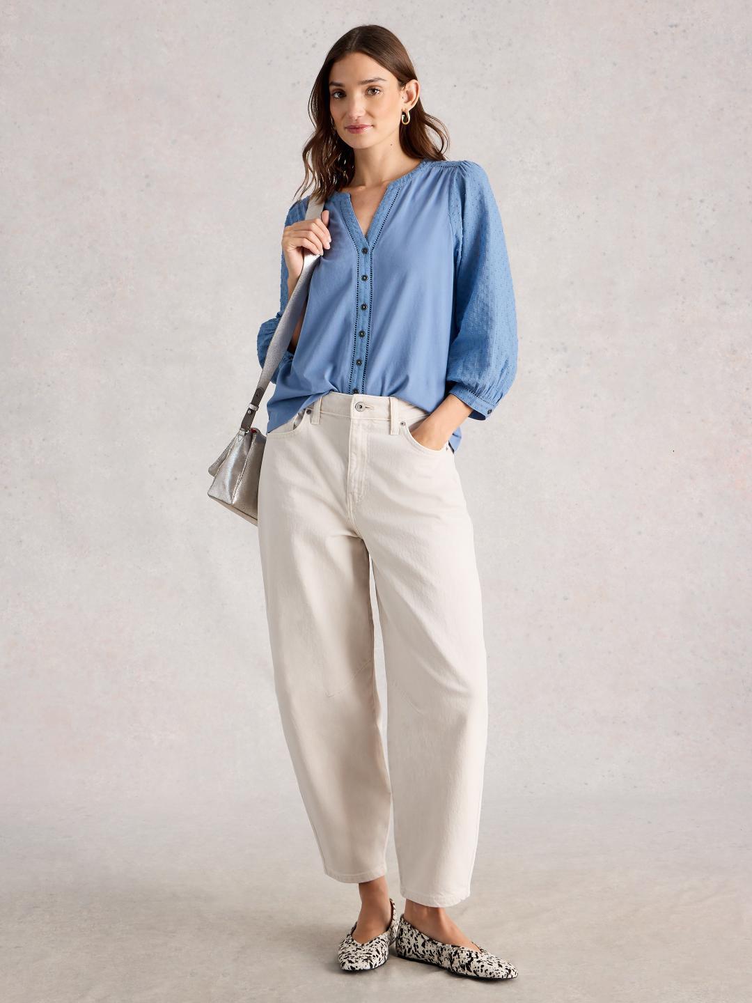 White Stuff DAISY DOBBY MIX TOP MID BLUE