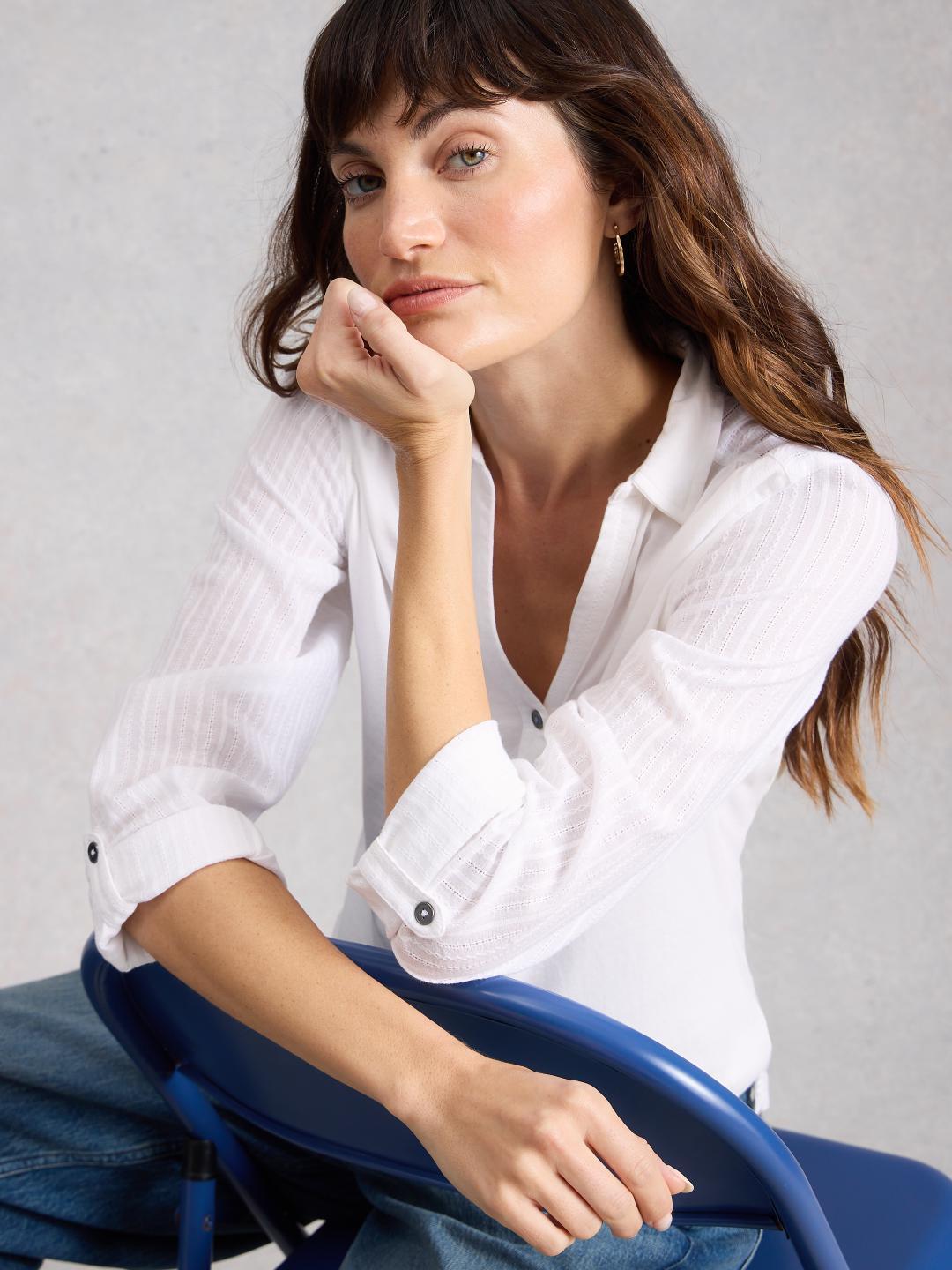 White Stuff ANNIE MIX JERSEY SHIRT BRIL WHITE