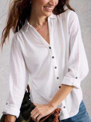 White Stuff ANNIE MIX JERSEY SHIRT BRIL WHITE