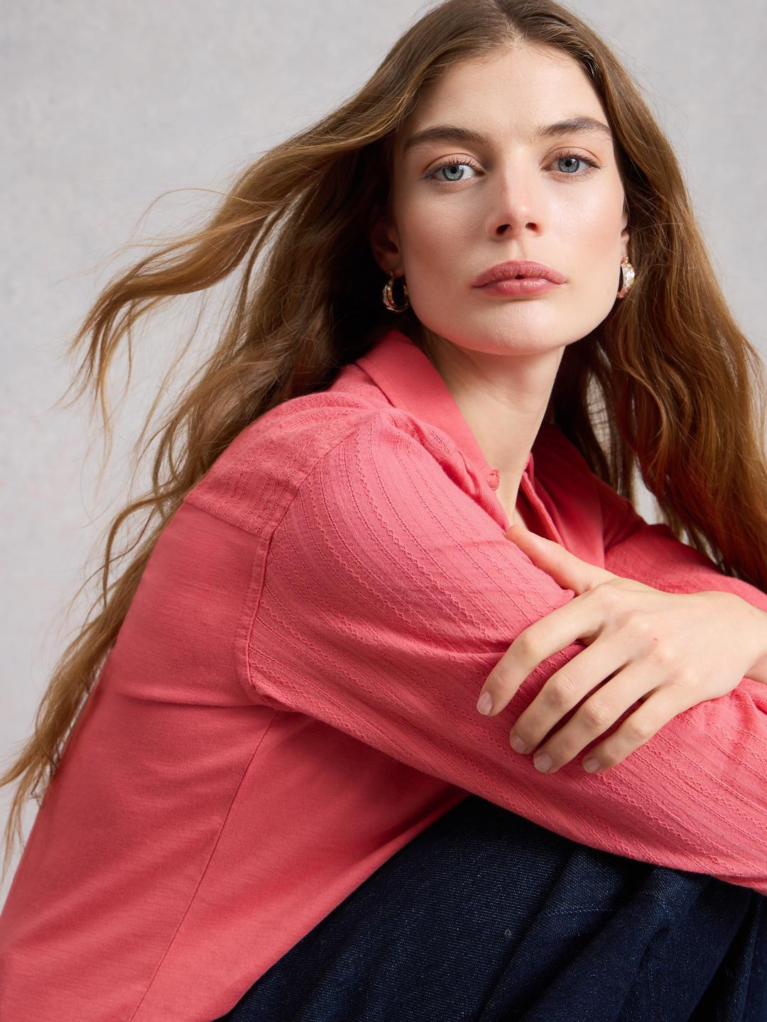 445367-MID_PINK-L White Stuff ANNIE MIX JERSEY SHIRT MID PINK