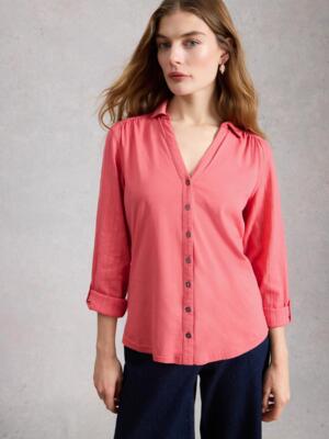 White Stuff ANNIE MIX JERSEY SHIRT MID PINK