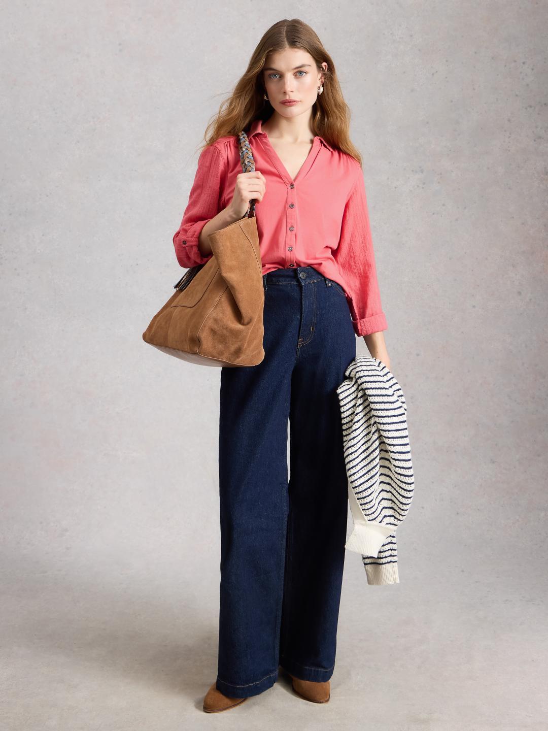 445367-MID_PINK-MF White Stuff ANNIE MIX JERSEY SHIRT MID PINK