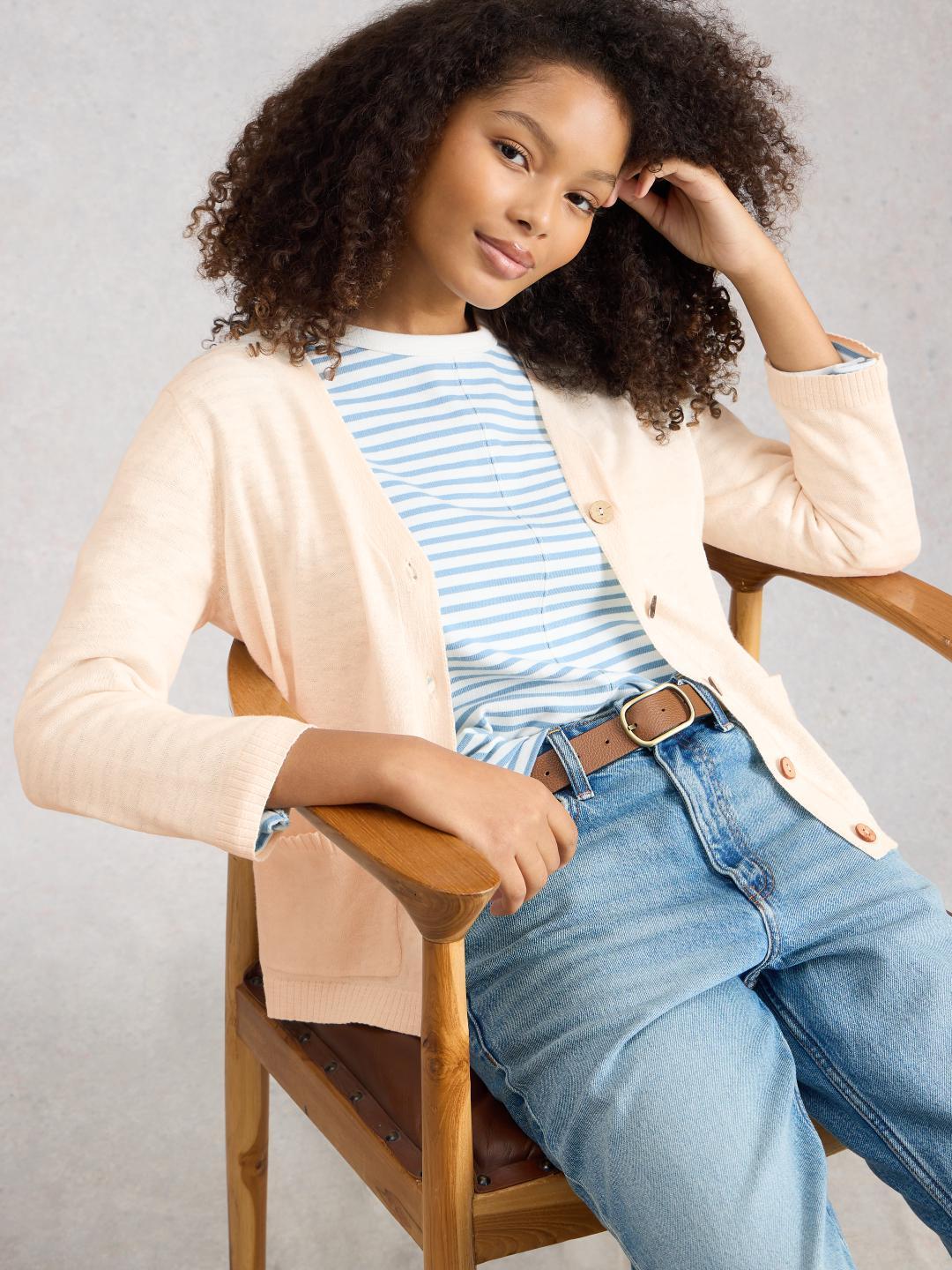 White Stuff NOVA LINEN BLEND CARDI NAT WHITE