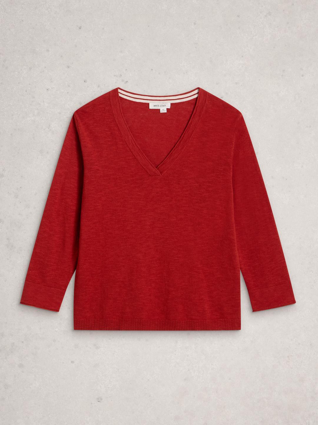 445420-MID_RED-FF White Stuff ELODY LINEN BLEND JUMPER MID RED