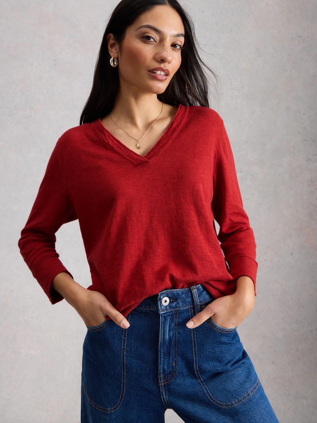 445420-MID_RED-MD White Stuff ELODY LINEN BLEND JUMPER MID RED