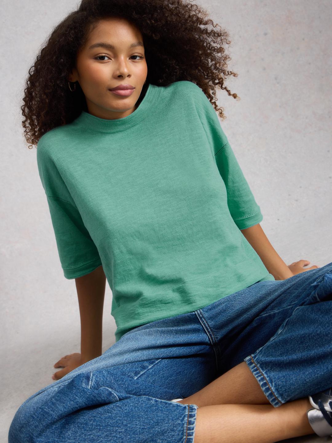 445421-MID_TEAL-L White Stuff KATE LINEN TOP MID TEAL