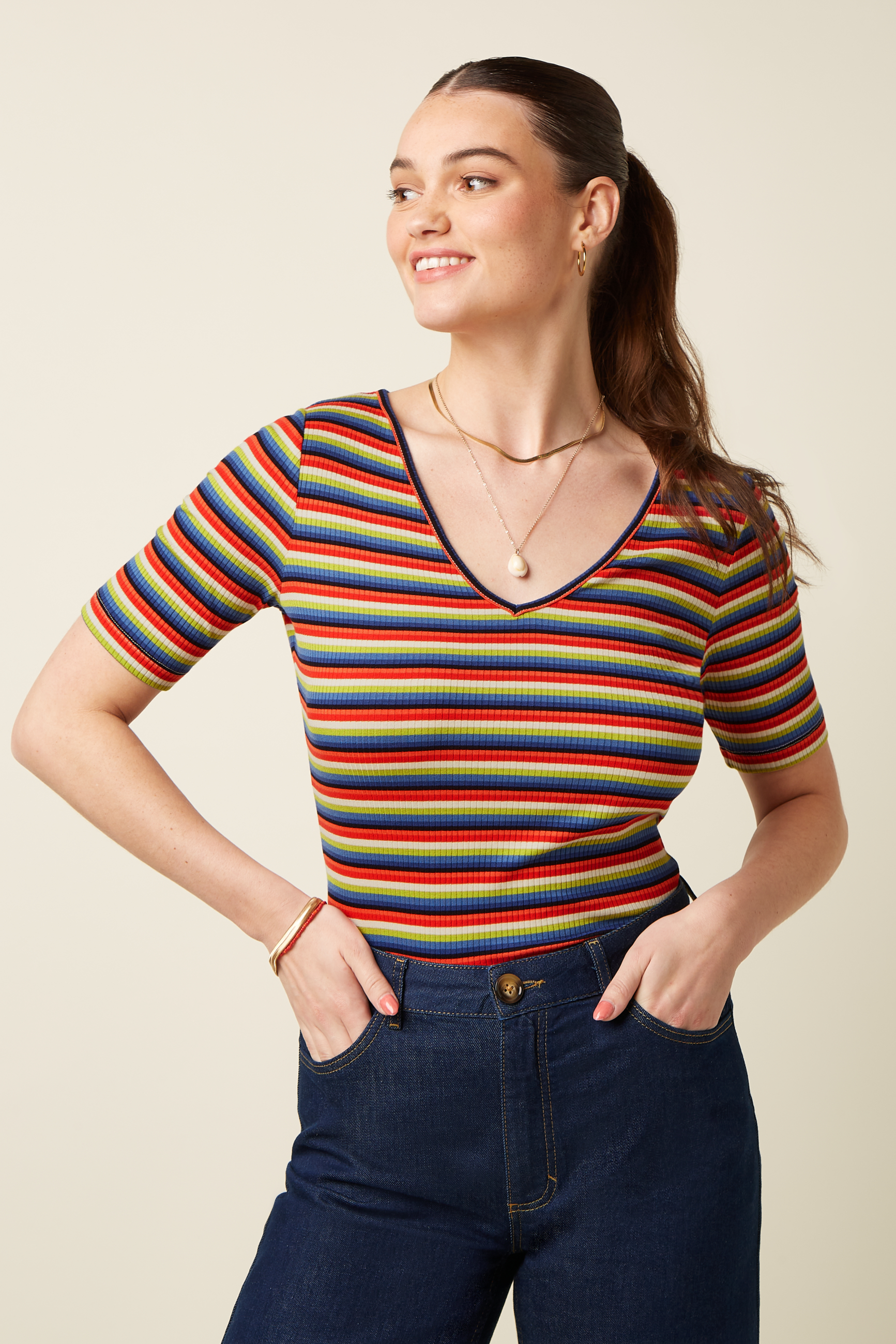 10389490_1 King Louie Carice V Top Samui Stripe Bluing