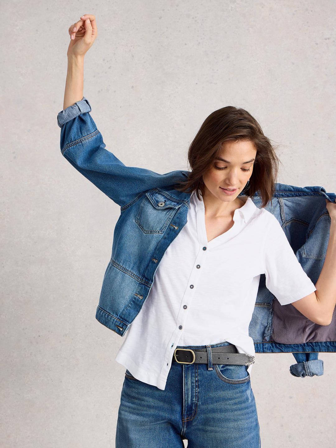 443798-BRIL_WHITE-L White Stuff ANNIE SS JERSEY SHIRT BRIL WHITE