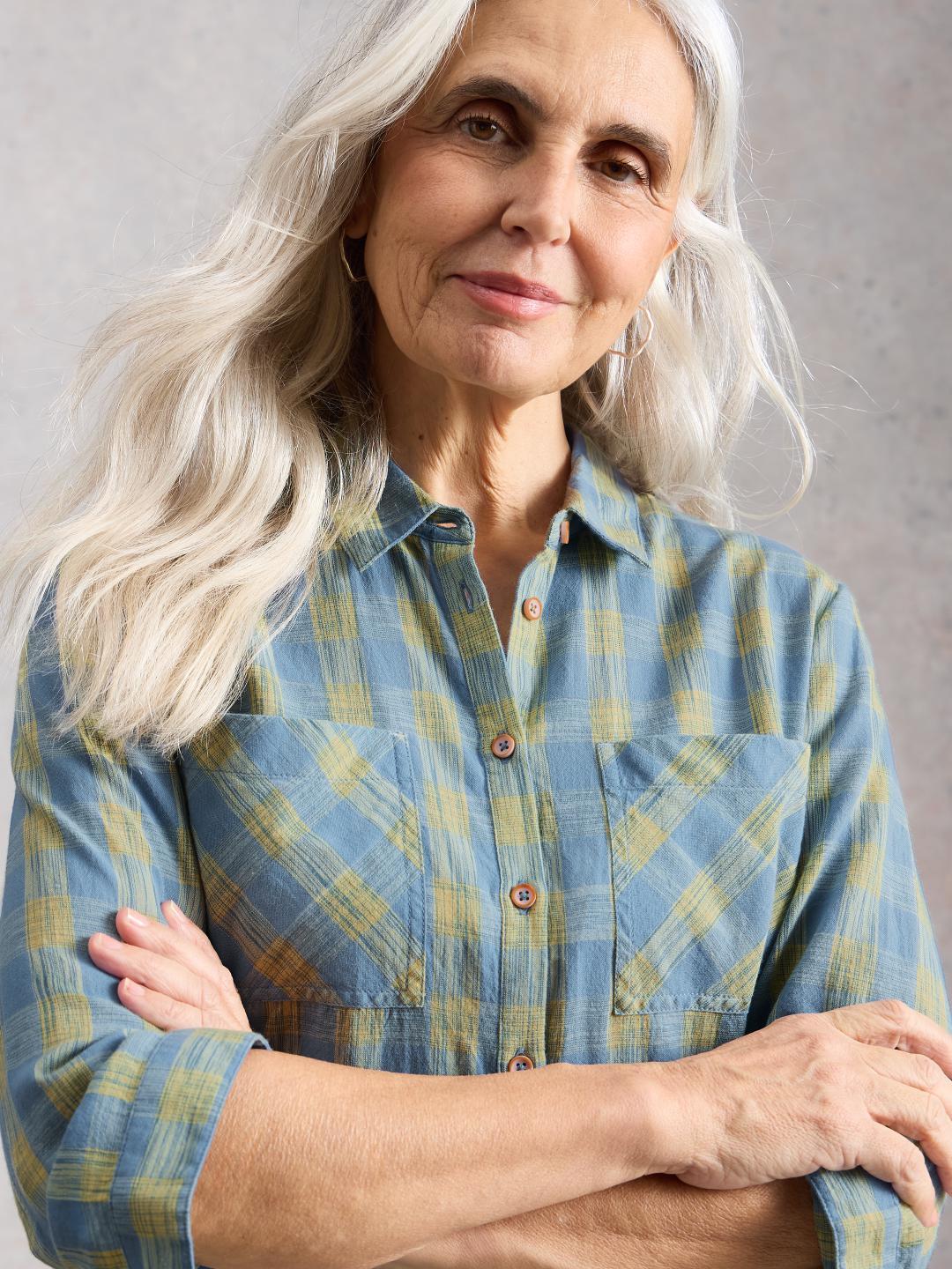 445279-BLUE_MLT-L White Stuff SOPHIE ORGANIC CHECK SHIRT BLUE MLT