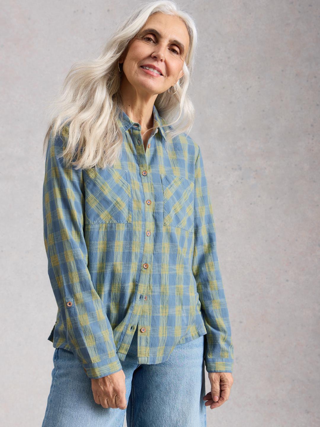 445279-BLUE_MLT-MD White Stuff SOPHIE ORGANIC CHECK SHIRT BLUE MLT