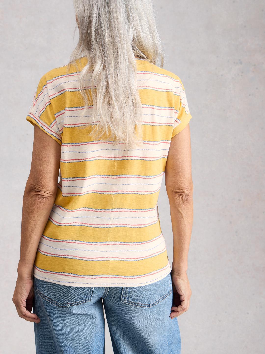 White Stuff NELLY NOTCH STRIPE TEE YELLOW MLT