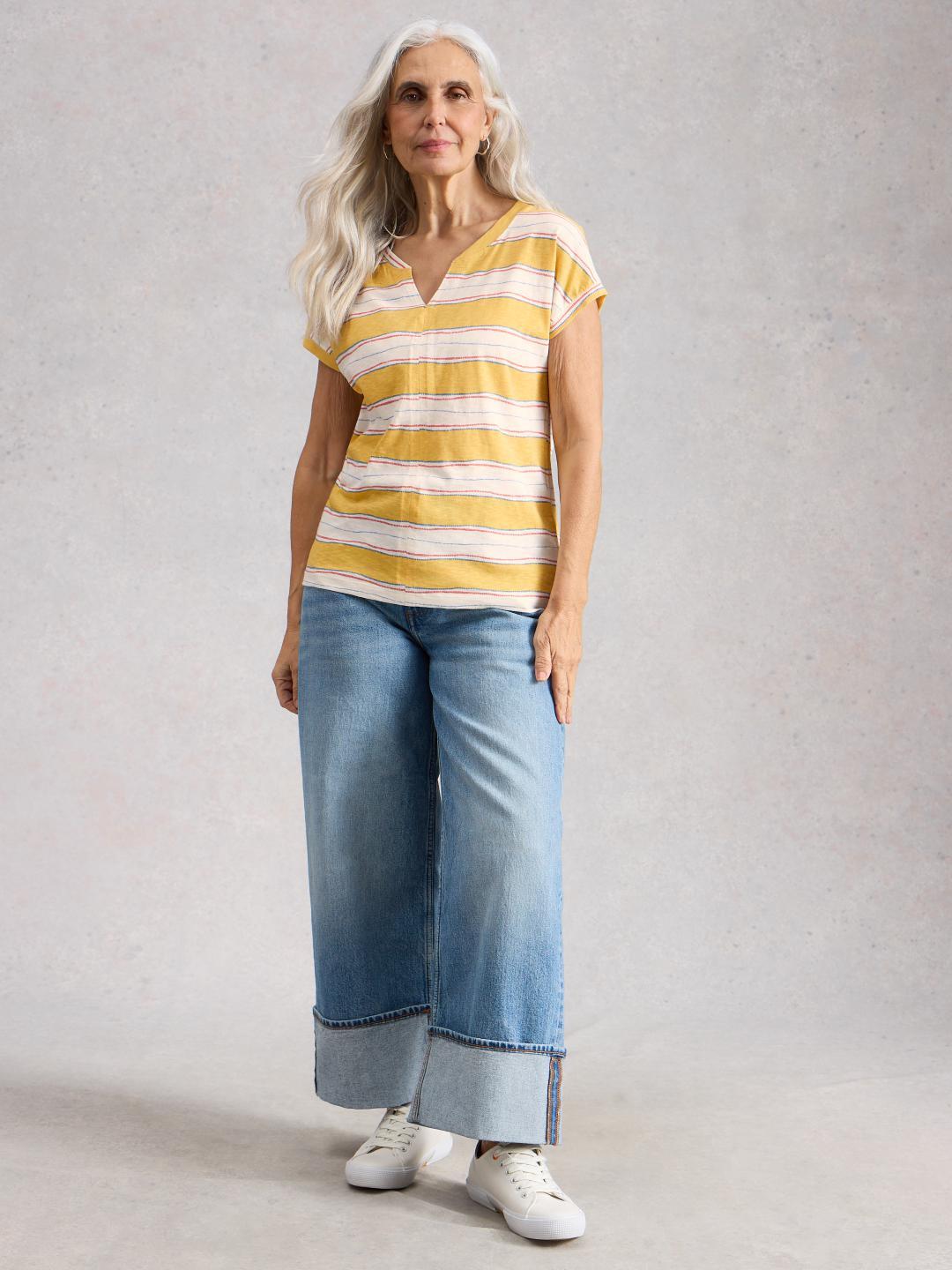 445350-YELLOW_MLT-MF White Stuff NELLY NOTCH STRIPE TEE YELLOW MLT