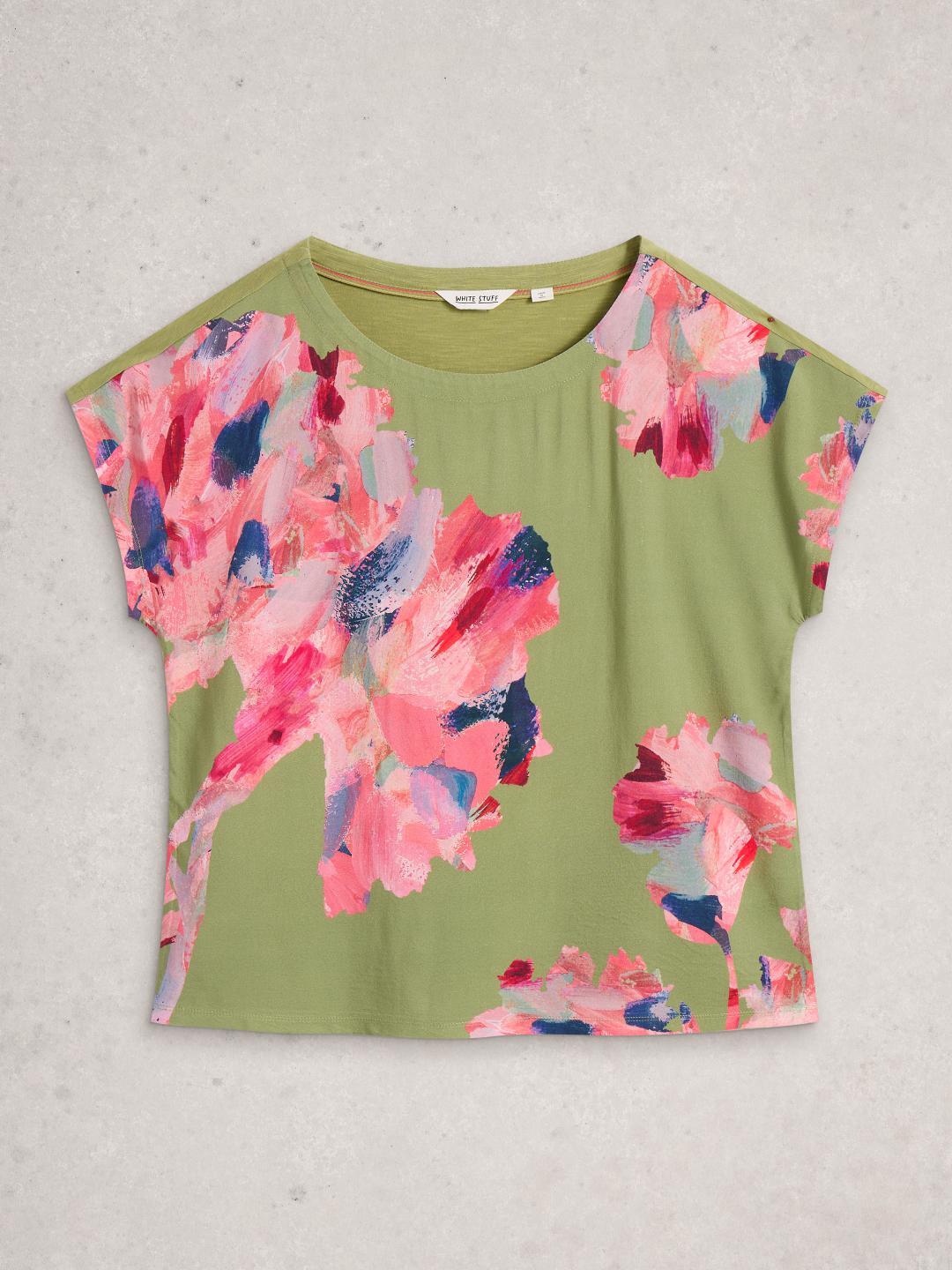 445356-GREEN_PR-FF White Stuff WOVEN MIX TEE GREEN PR