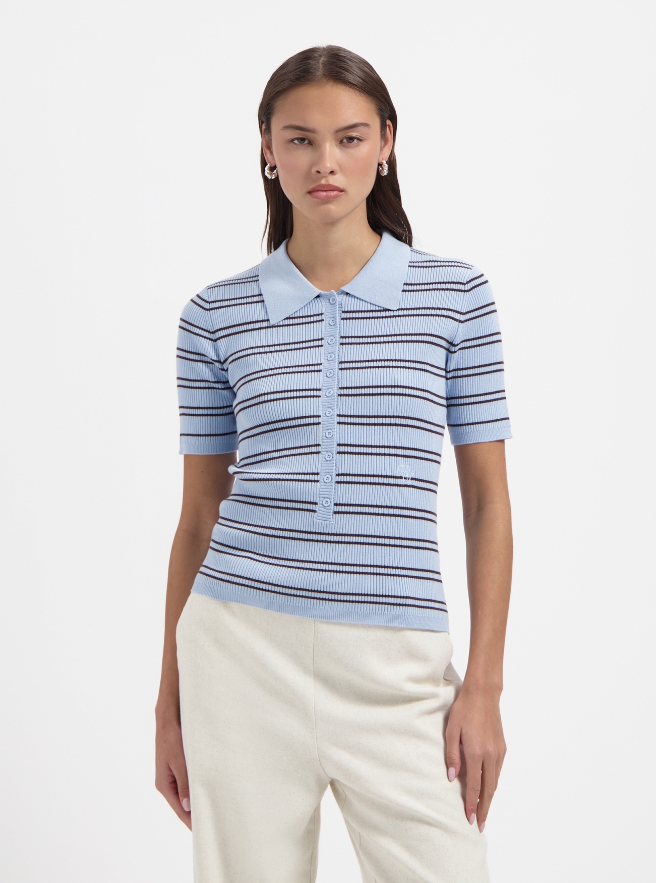 NO-DS26027-400-17-38 Nous Sommes Labels Liz SS Polo Knit Light Blue