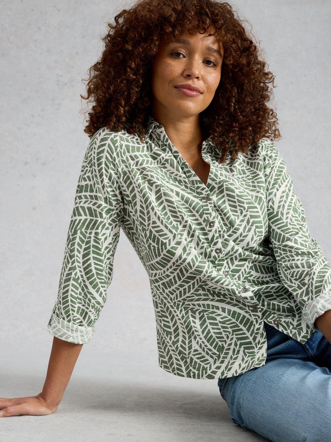 445834-GREEN_PR-L White Stuff ANNIE JERSEY SHIRT GREEN PR