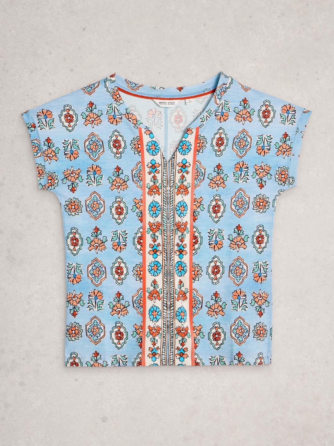 445869-BLUE_PR-FF White Stuff NELLY NOTCH NECK TEE BLUE PR