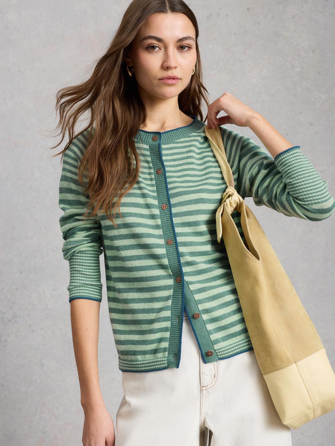 445898-GREEN_MLT-L White Stuff LULU STRIPE CARDI GREEN MLT