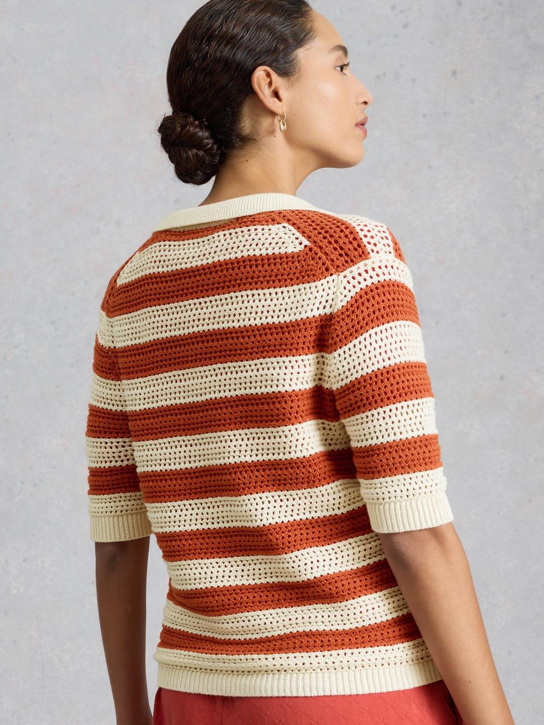 445902-BROWN_MLT-MB White Stuff COOPER KNITTED STRIPE POLO BROWN MLT