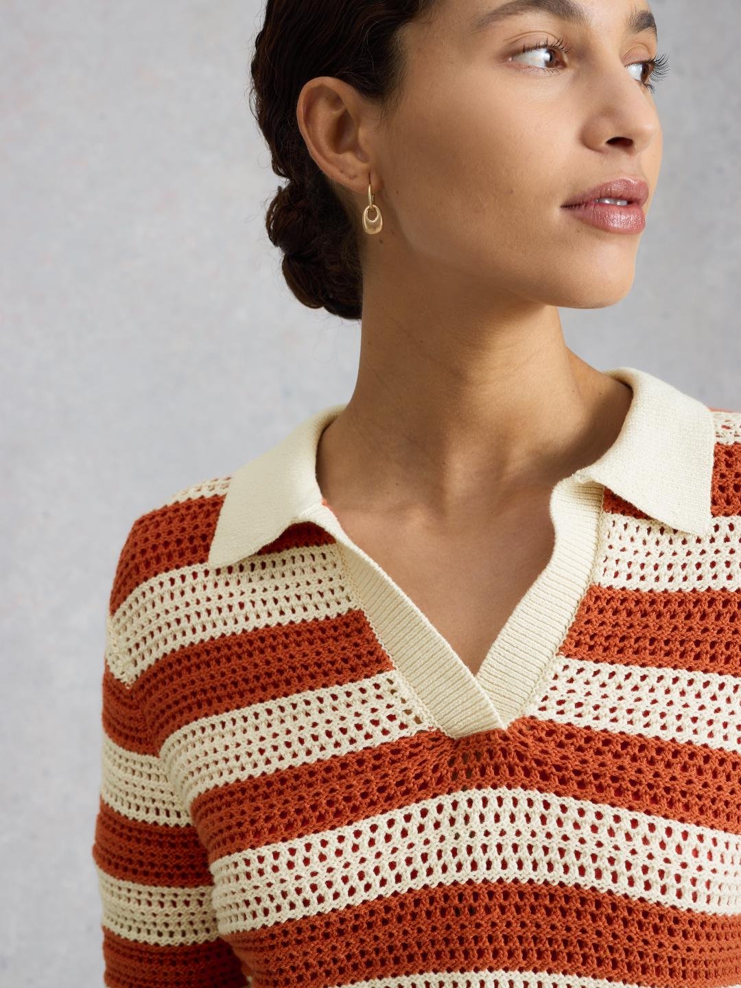 445902-BROWN_MLT-MD White Stuff COOPER KNITTED STRIPE POLO BROWN MLT