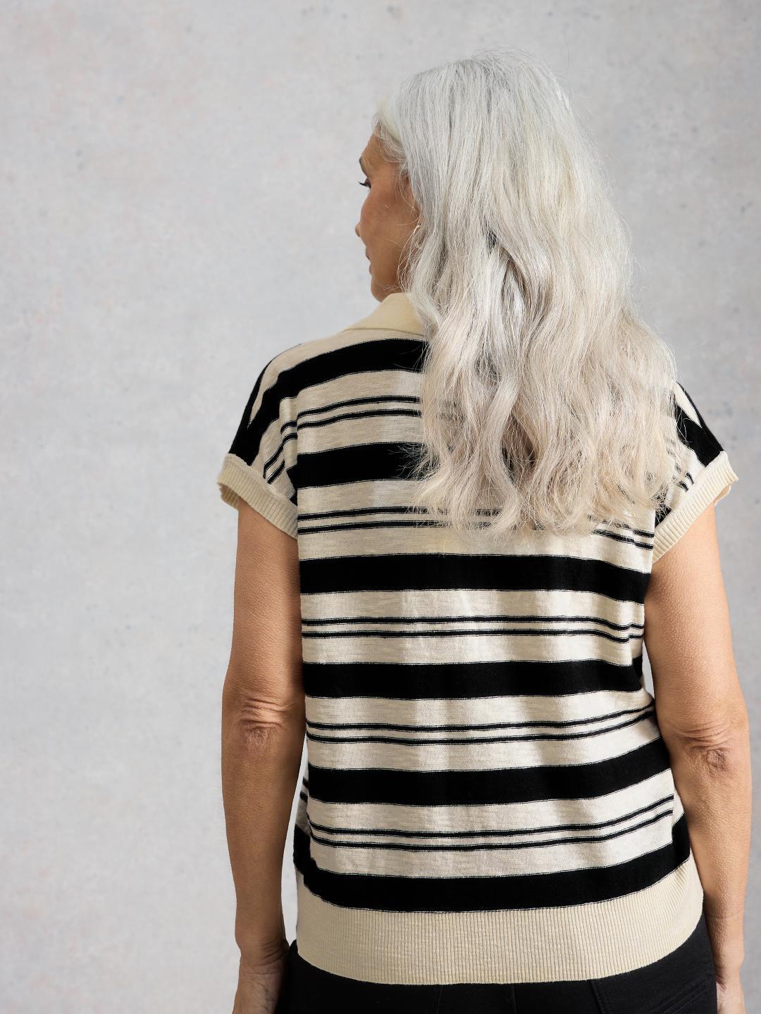 445907-IVORY_MLT-MB White Stuff GINNI STRIPE LINEN POLO TEE IVORY MLT