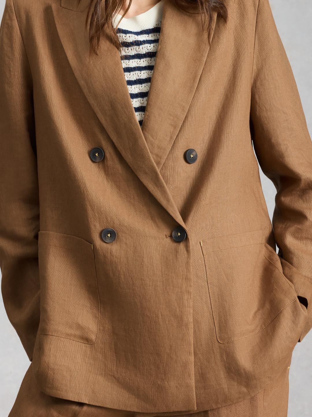 446052-MID_TAN-L White Stuff SASHA LINEN BLAZER MID TAN
