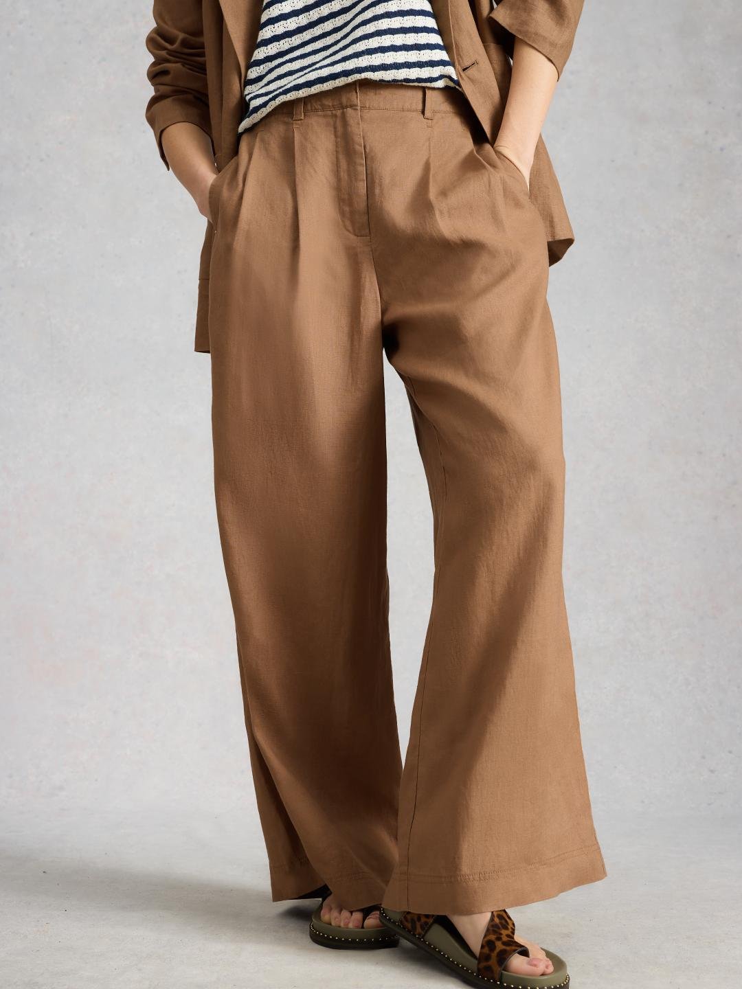 446062-MID_TAN-L White Stuff SASHA WIDE LEG LINEN TROUSER MID TAN