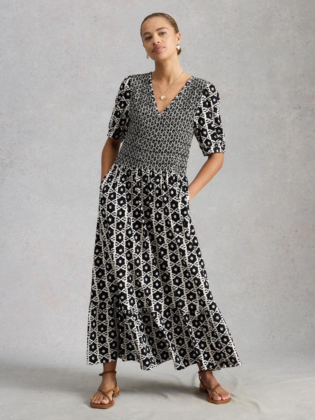 White Stuff NOLA SHIRRED JERSEY DRESS BLK PR