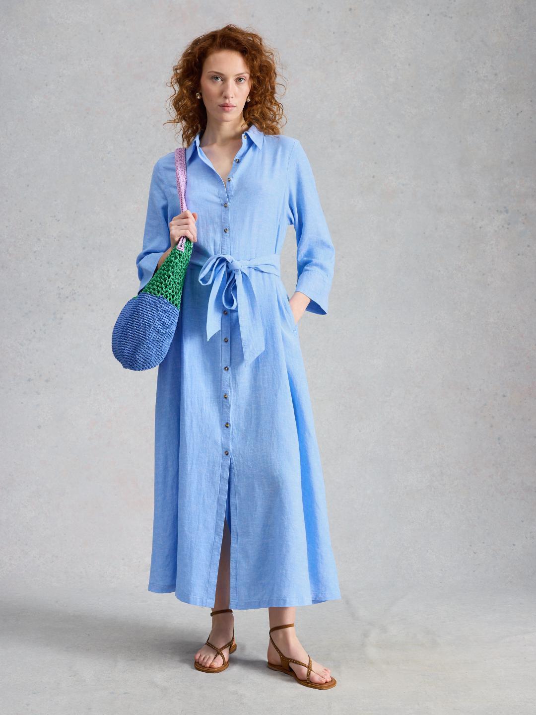 446134-CHAMB_BLUE-MF White Stuff SOMA LINEN SHIRT DRESS CHAMB BLUE