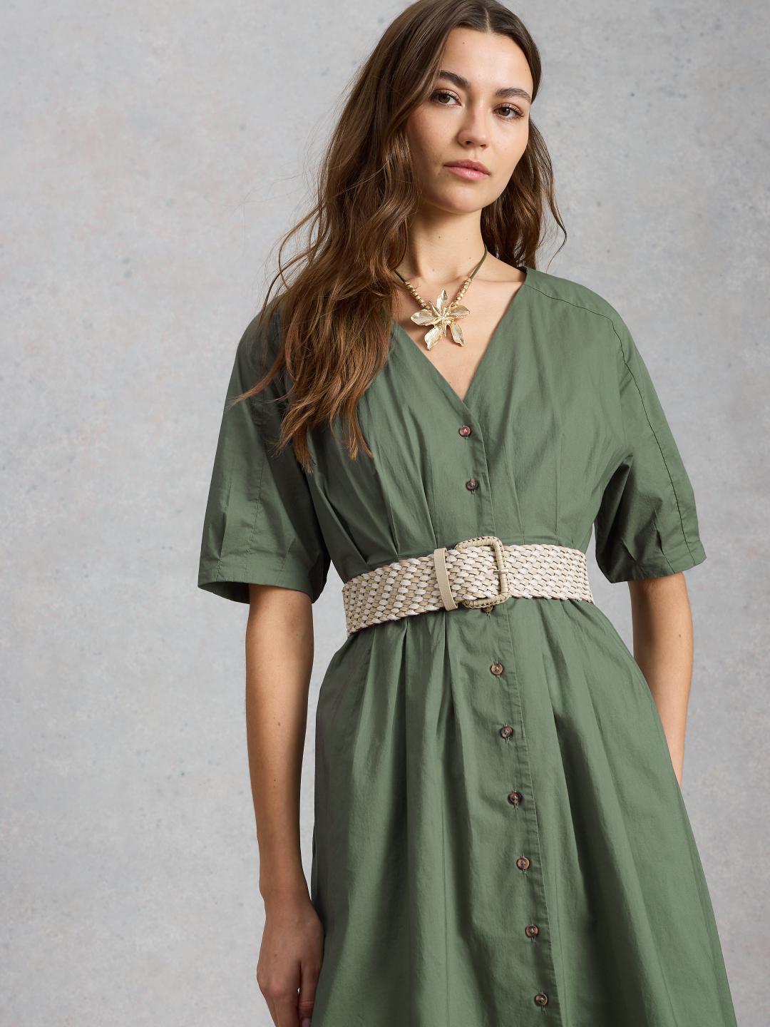 446144-DUS_GREEN-L White Stuff KATE BUTTON THROUGH MIDI DRESS DUS GREEN