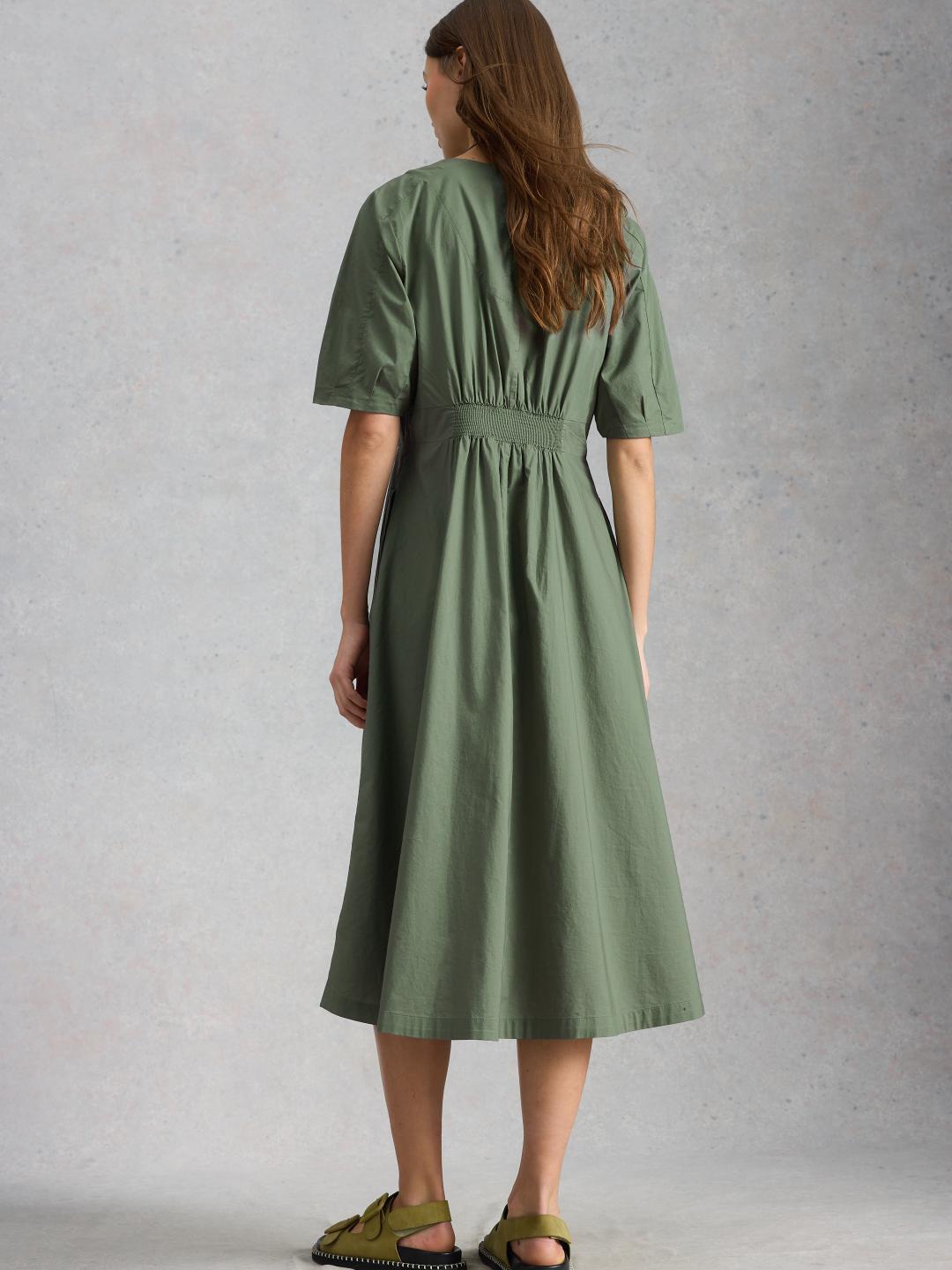 446144-DUS_GREEN-MB White Stuff KATE BUTTON THROUGH MIDI DRESS DUS GREEN