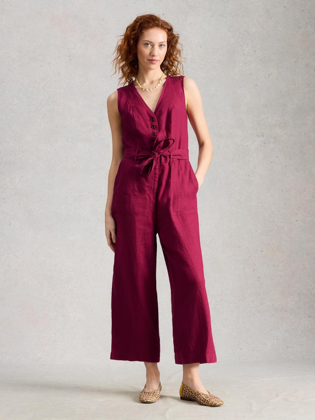 446195-DK_PINK-MF White Stuff BETTY LINEN JUMPSUIT DK PINK