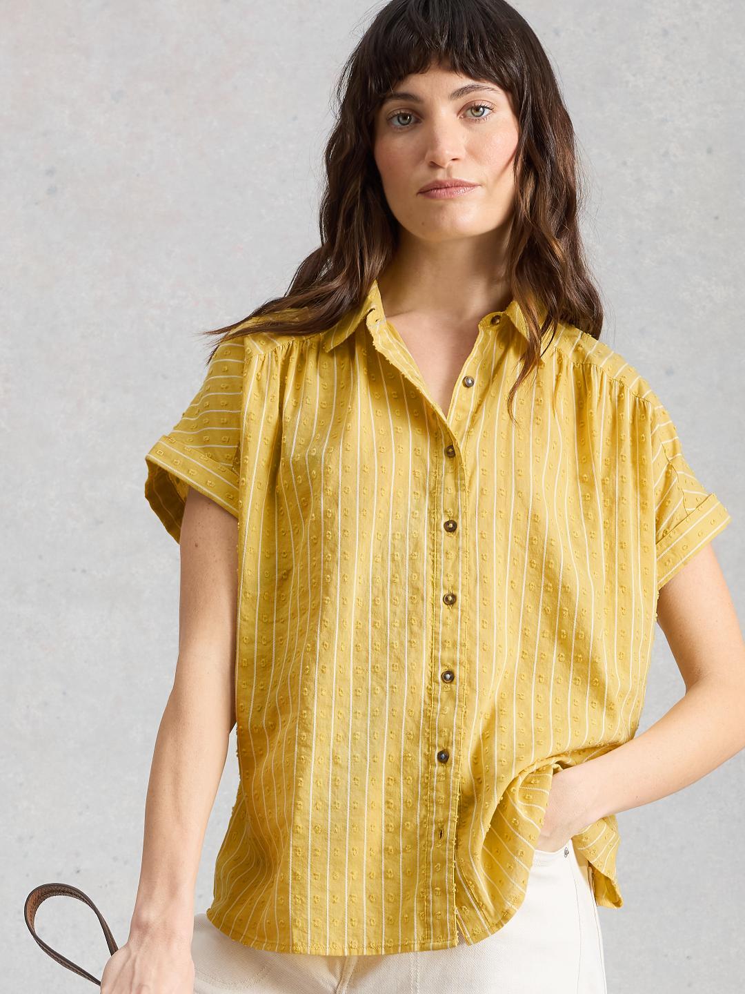 White Stuff ORLA BUTTON THROUGH SHIRT MID YELLOW