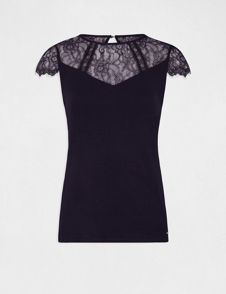 t-shirt-manches-courtes-a-dentelle-marine-femme-vue3-32536300943380301 Morgan De Toi 232-DGIULIA BLUE
