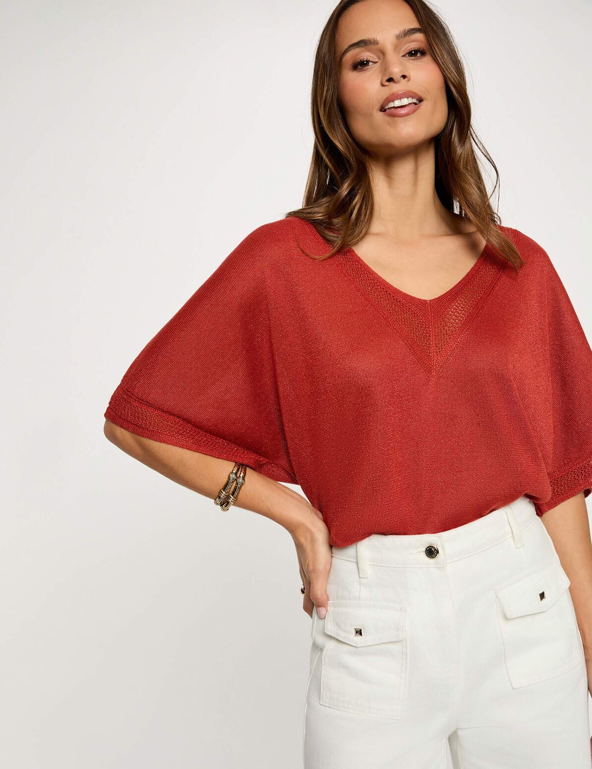 pull-col-en-v-manches-courtes-orange-fonce-femme-vue1-32536300972911149 Morgan De Toi 241-MCHRIS ORANGE