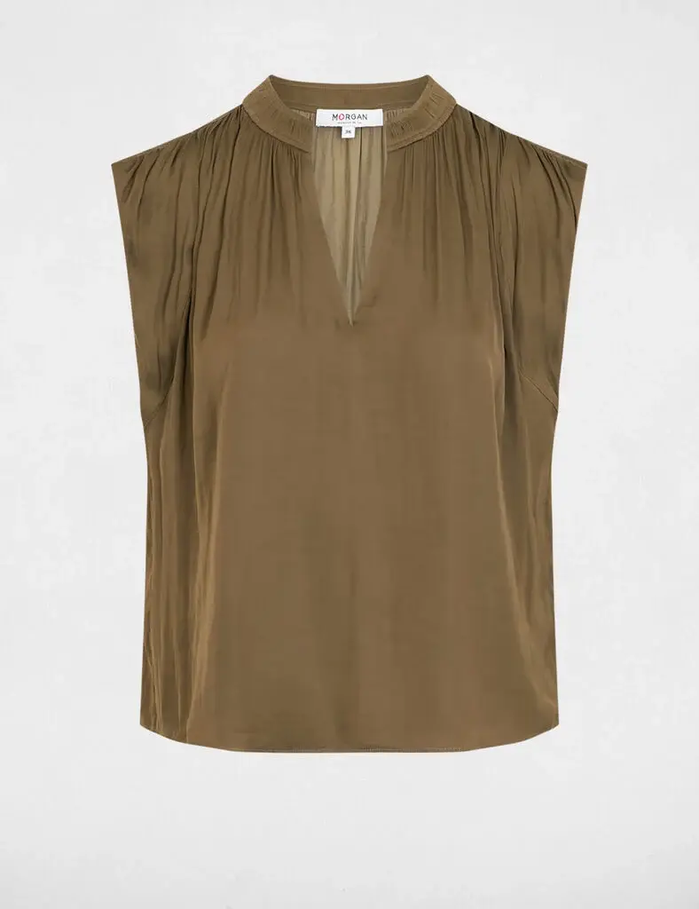 blouse-manches-courtes-satin-vert-kaki-femme-vue3-32536300984431145 Morgan De Toi 241-OROOVE GREEN