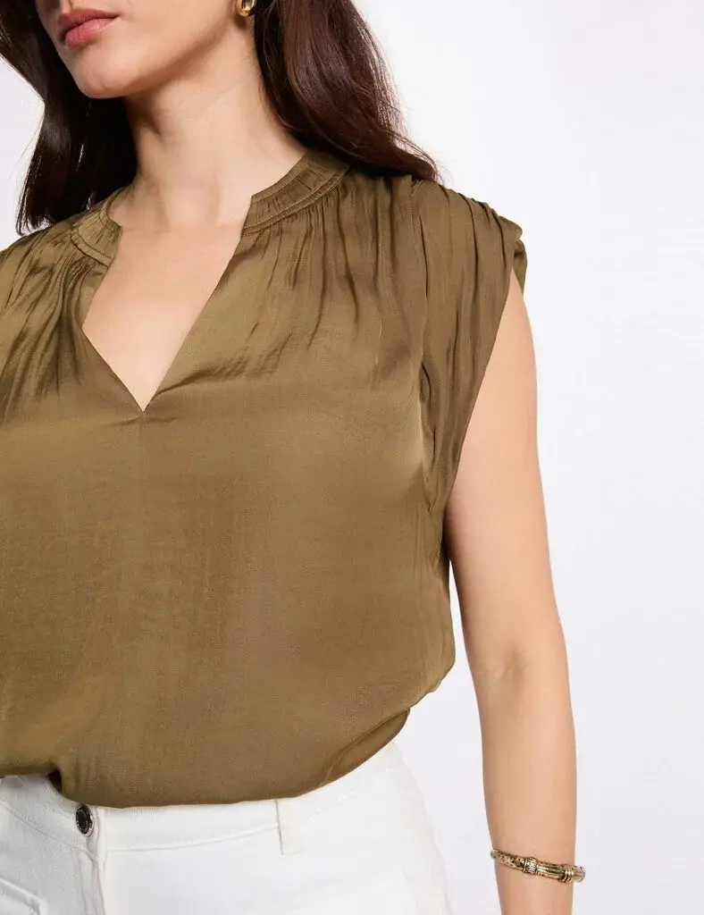 blouse-manches-courtes-satin-vert-kaki-femme-vue4-32536300984431145 Morgan De Toi 241-OROOVE GREEN