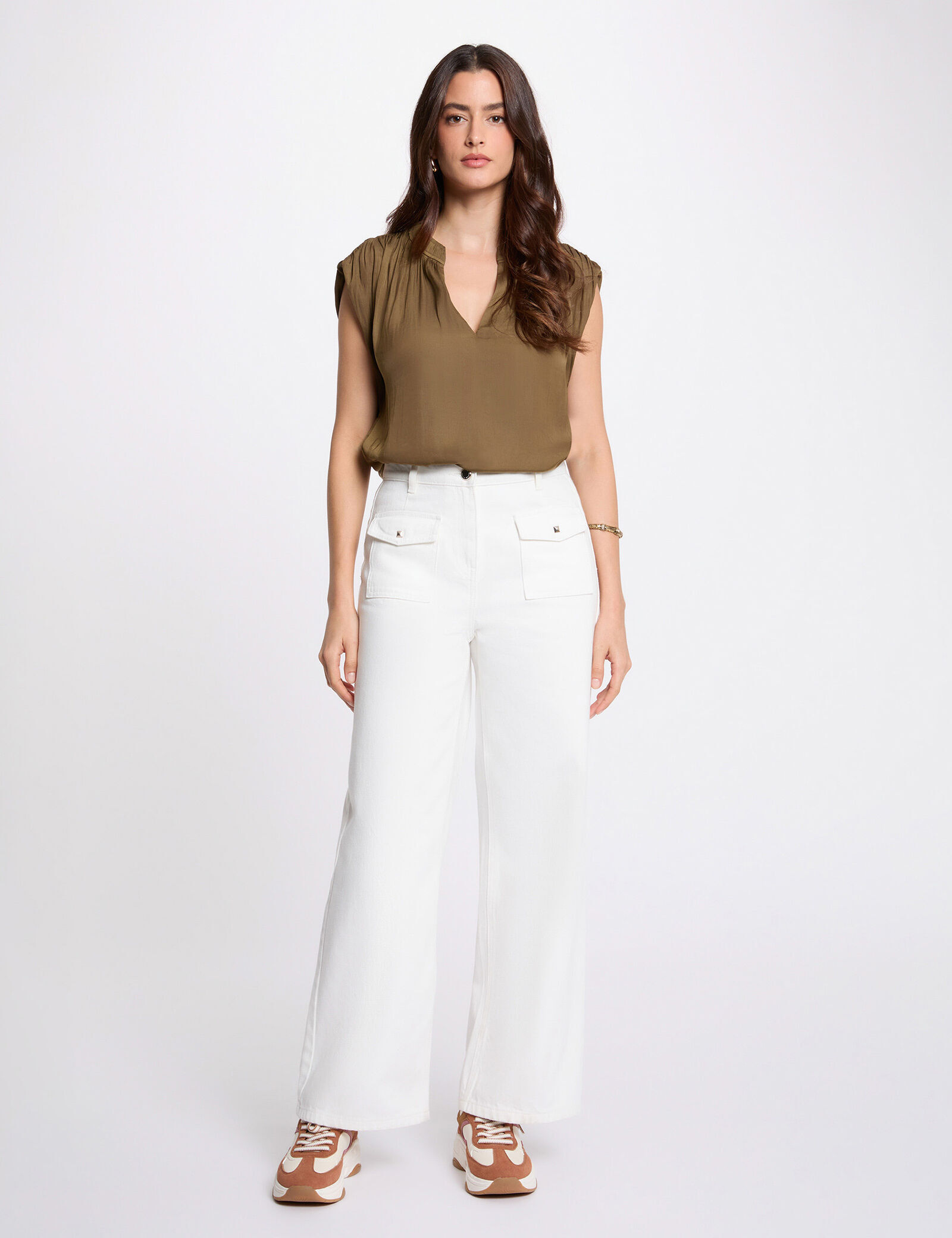 blouse-manches-courtes-satin-vert-kaki-femme-vue5-32536300984431145 Morgan De Toi 241-OROOVE GREEN