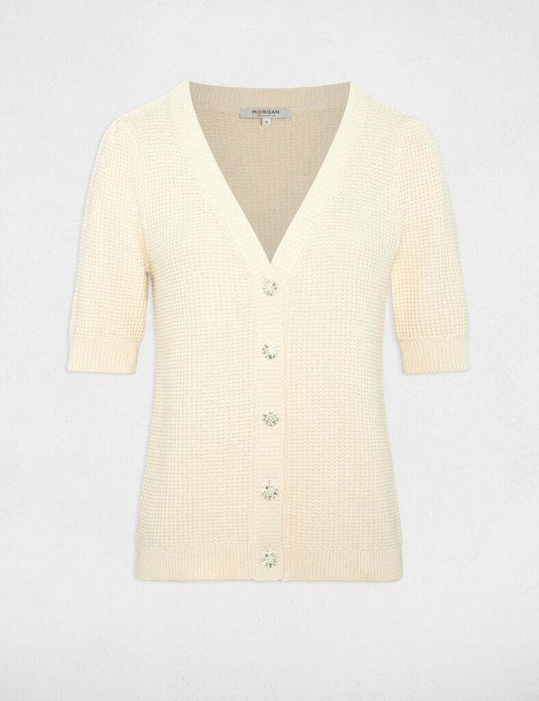 gilet-ajuste-col-v-ivoire-femme-vue3-32536311048820978 Morgan De Toi 261-MYRTILE BEIGE