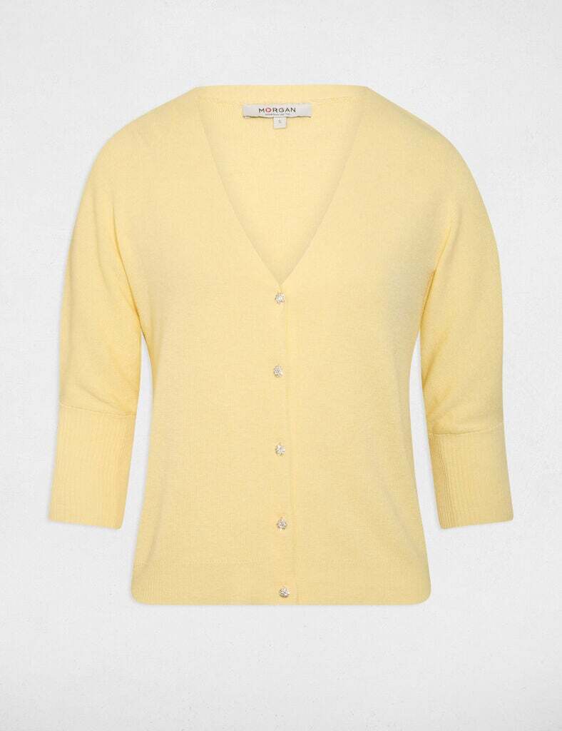 gilet-col-en-v-manches-longues-jaune-clair-femme-vue3-32536301012641144 Morgan De Toi 251-MBATSI YELLOW