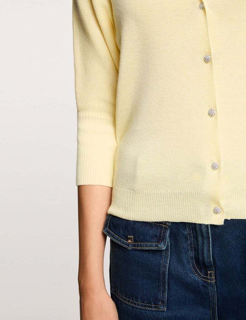 gilet-col-en-v-manches-longues-jaune-clair-femme-vue4-32536301012641144 Morgan De Toi 251-MBATSI YELLOW
