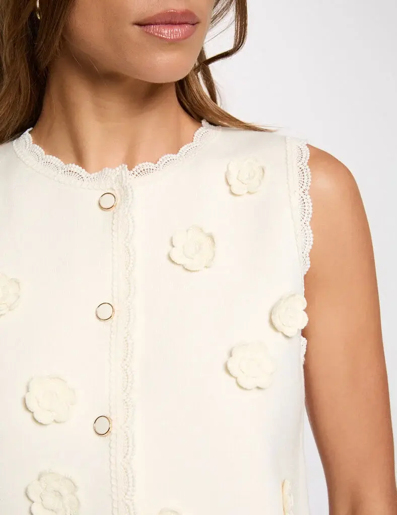 gilet-ajuste-col-rond-ivoire-femme-vue4-32536311048790978 Morgan De Toi 261-MFLEUR BEIGE