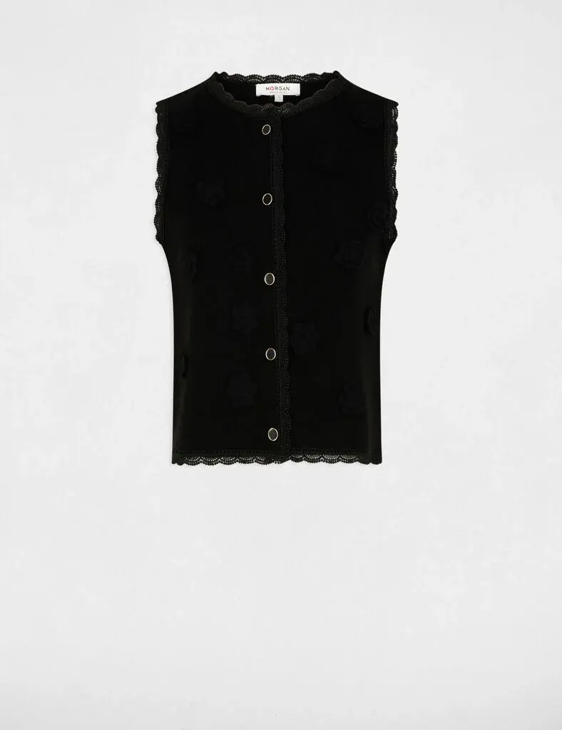 gilet-ajuste-col-rond-noir-femme-vue3-32536311048790979 Morgan De Toi 261-MFLEUR BLACK