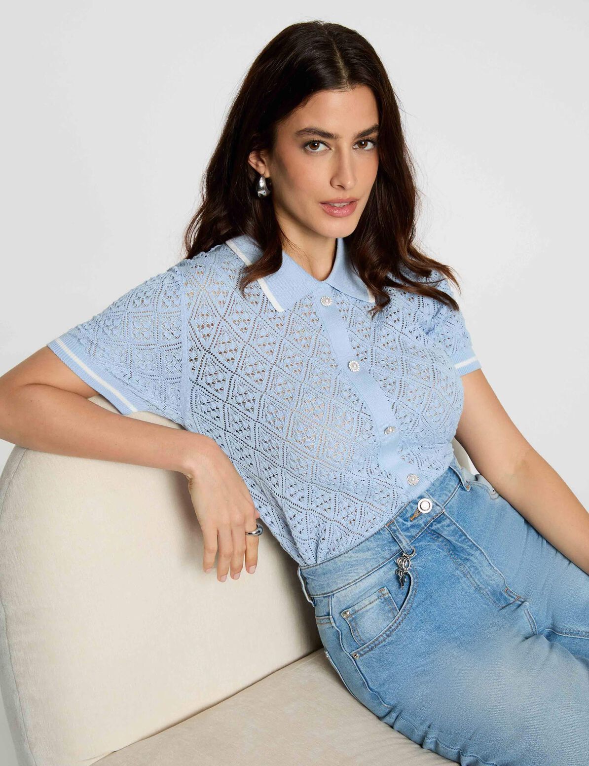 gilet-ajuste-col-a-revers-bleu-ciel-femme-vue1-32536311048900992 Morgan De Toi 261-MRAYNA BLUE