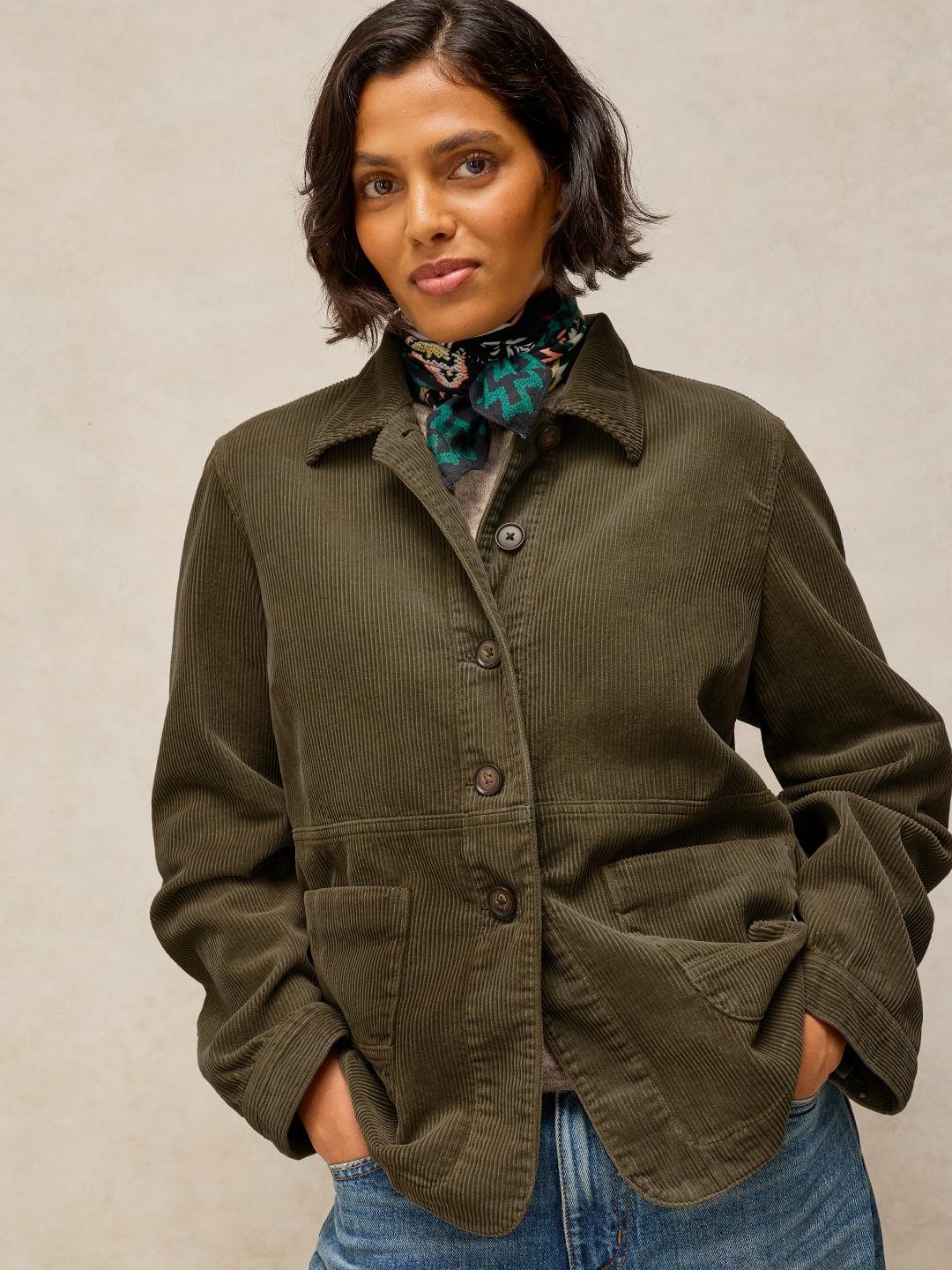 444234-KHAKI_GRN-L White Stuff CARRIE CORD JACKET DK PLUM