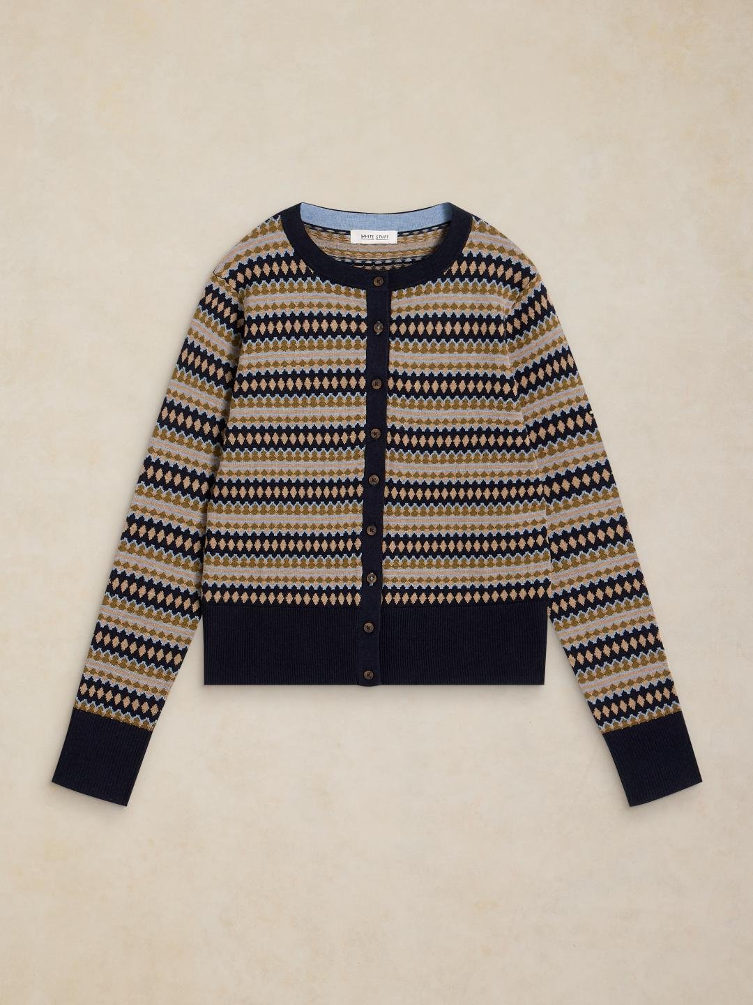 446705-NAVY_MULTI-FF White Stuff Lois Fairisle Cardi Navy Multi