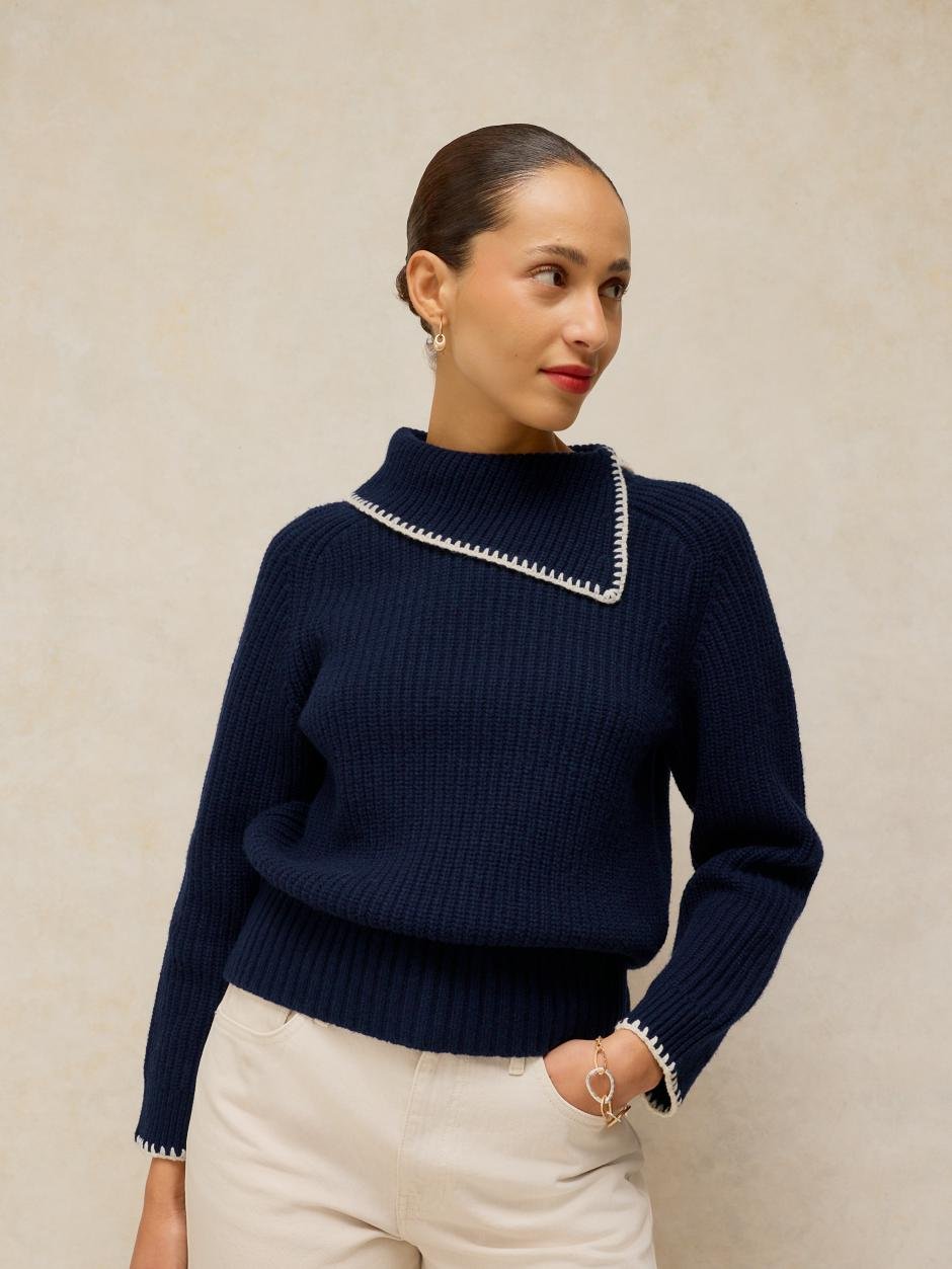 446737-DARK_NAVY-L White Stuff Whip Stitch Collar Jumper Dark Navy